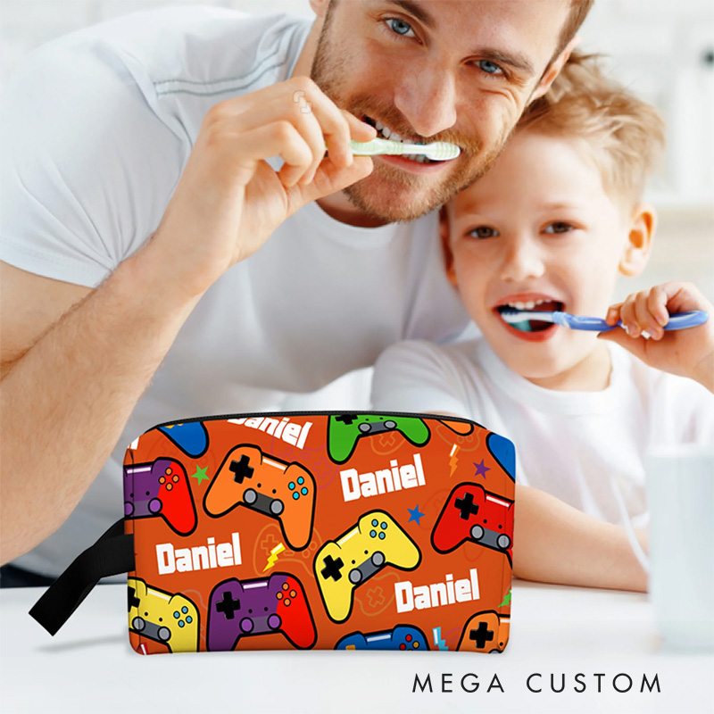 Personalized Pixel Ocean Game Portable Toiletry Bag with Zipper and Handle Dopp Kit Travel Accessory Birthday Gift for Game Lover Kids