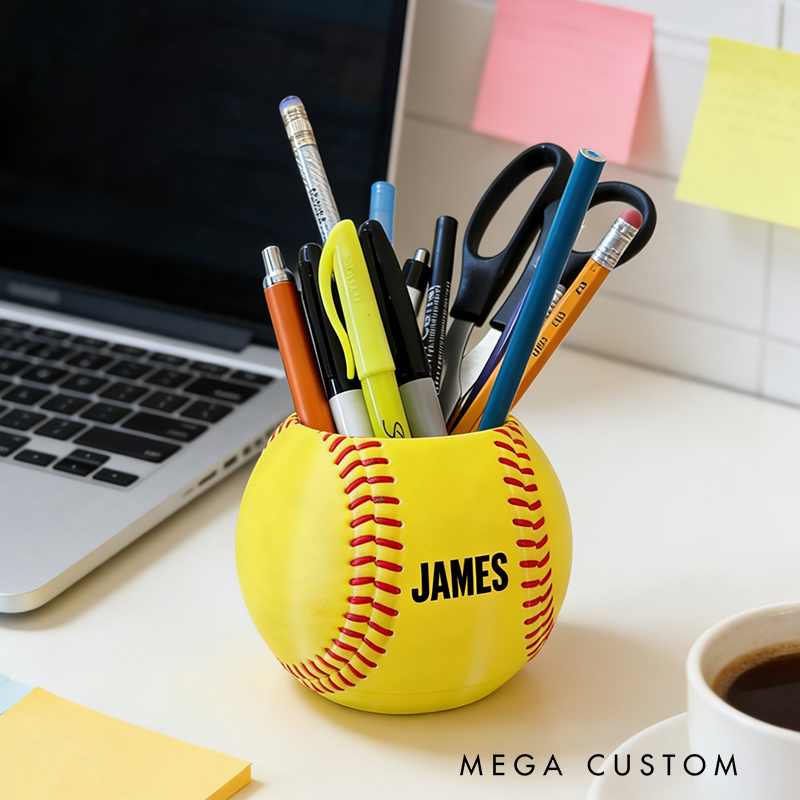 Personalized Softball Pen Holder Featuring Your Custom Name Design