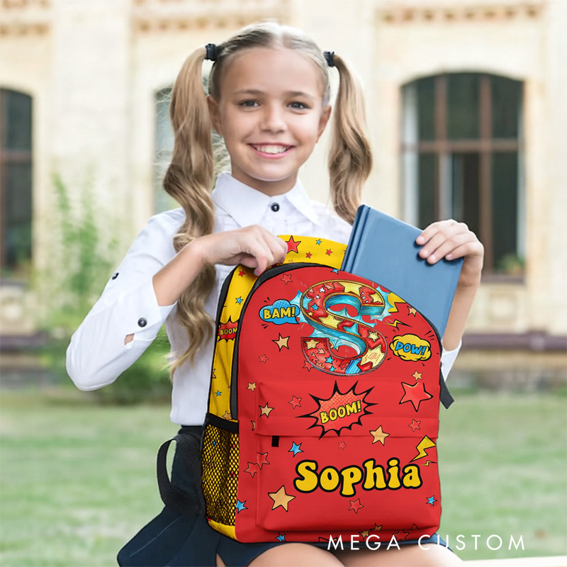 Personalized Anime Pop Art Star Boom Comic Style Backpack with Name and Initial Back to School Movie Anime Lover Gift for Boys Girls