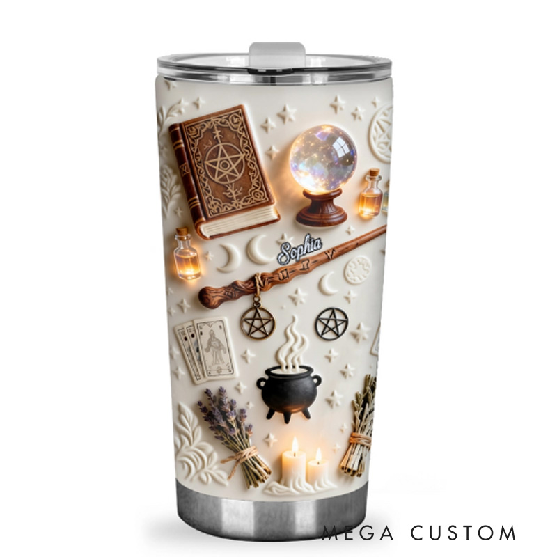Personalized 2D Flat Vintage Magical Witch 20oz Tumbler Custom Magic Witch Themed Tumbler for Magic Lovers