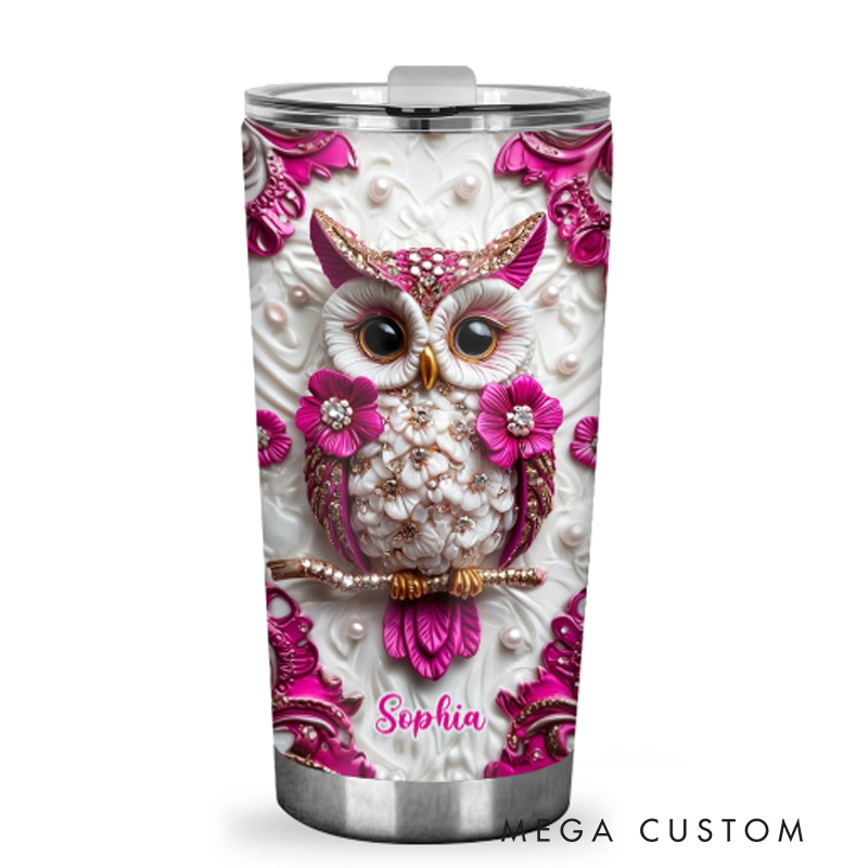 Personalized 2D Flat Floral Magic Owl 20oz Tumbler Custom Magic Witch Themed Tumbler for Magic Lovers