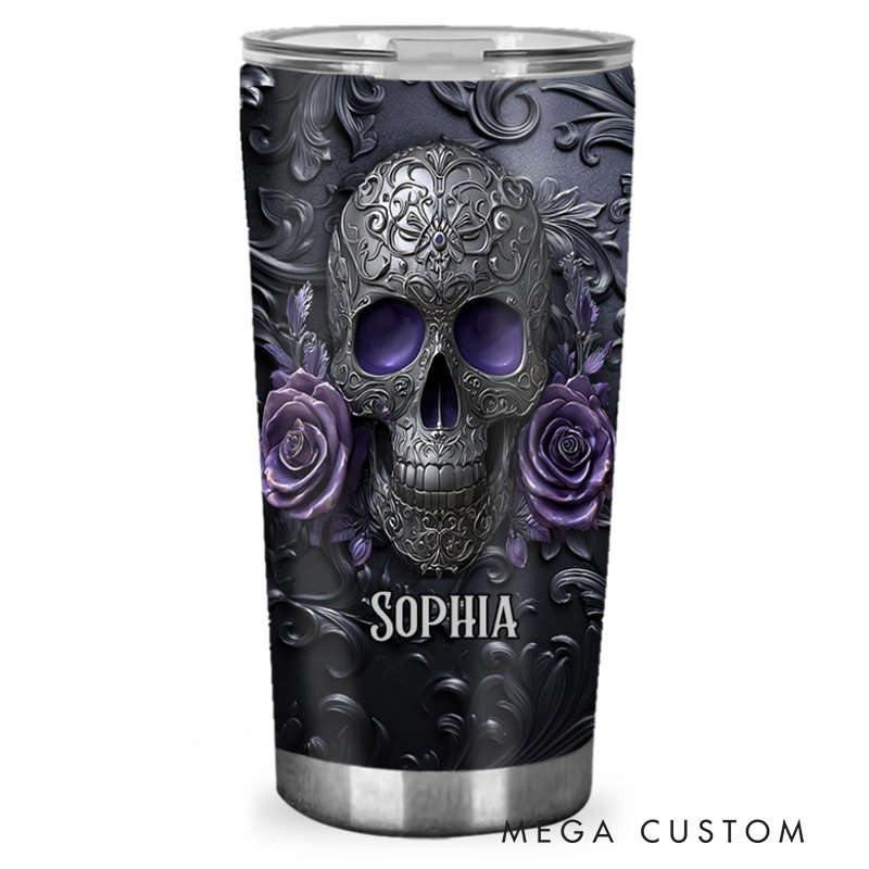 Personalized 2D Flat Gothic Rose Skull 20oz Tumbler Custom Magic Witch Themed Tumbler for Magic Lovers
