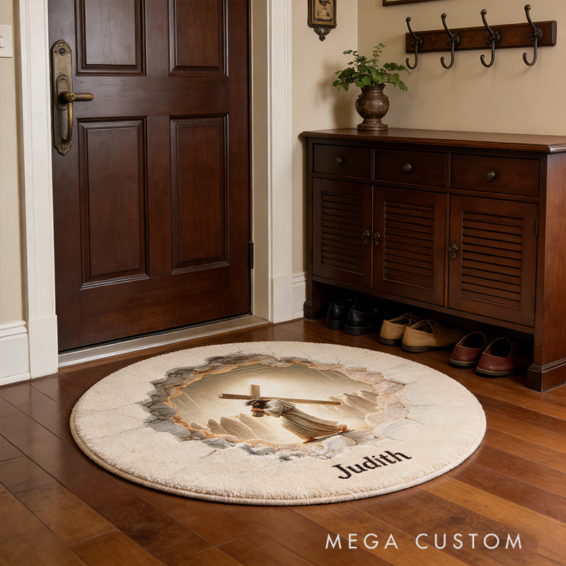 Personalize Beautiful 3D-Look Jesus Carrying Cross Rug with Custom Name Home Decor Religious Rug for Prayer Spaces Faith Gift Religious Christian Gift