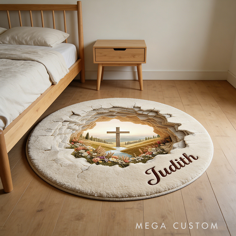Personalize 3D Effect Easter Religious Cross Rug with Custom Name Home Decor Religious Rug for Prayer Spaces Easter Gift Religious Christian Gift