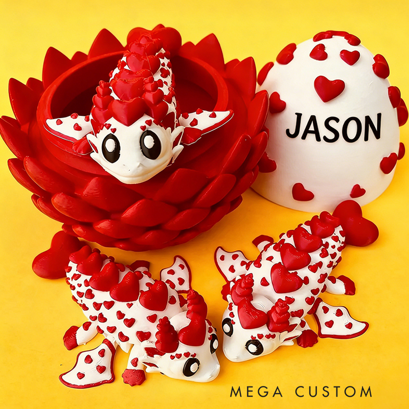 Personalized 3D Printed Baseball Heart Dragon and Egg Toy Set with Custom Name for Kids and Fans 