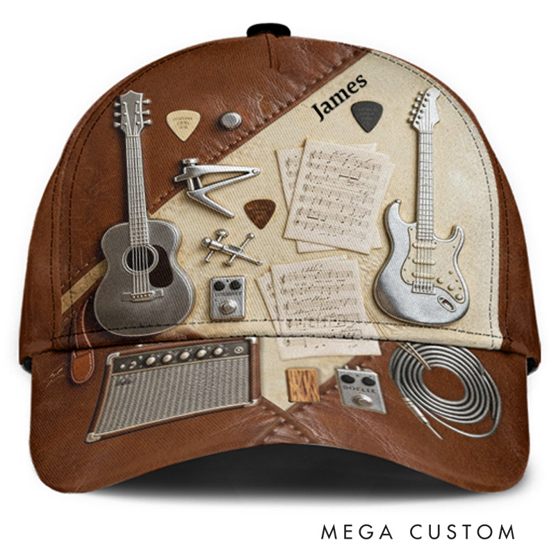 Personalized Guitarist Name 3D Print Baseball Cap With Adjustable Snap for Music Lover Perfect Music Lovers Guitar Lovers Custom Gift Hat