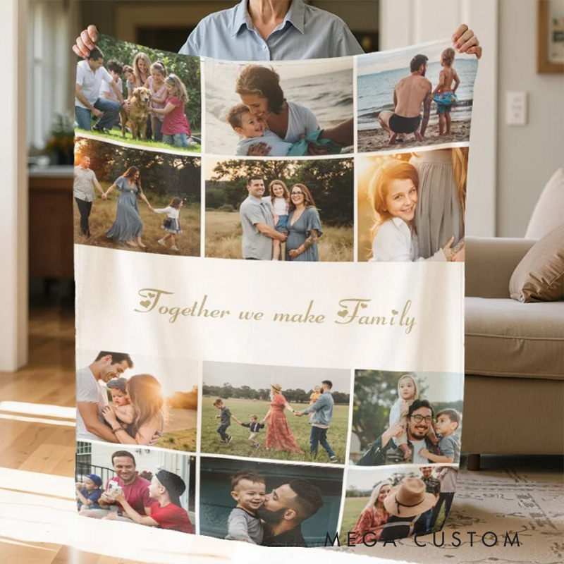 Personalized 12 Photos Collage Super Soft Blanket with Text Gift for Family 