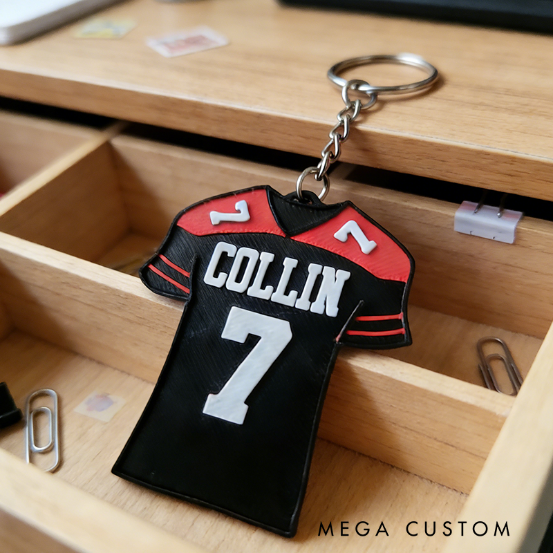 Personalized Football Jersey Keychains Featuring Custom Names and Numbers Design