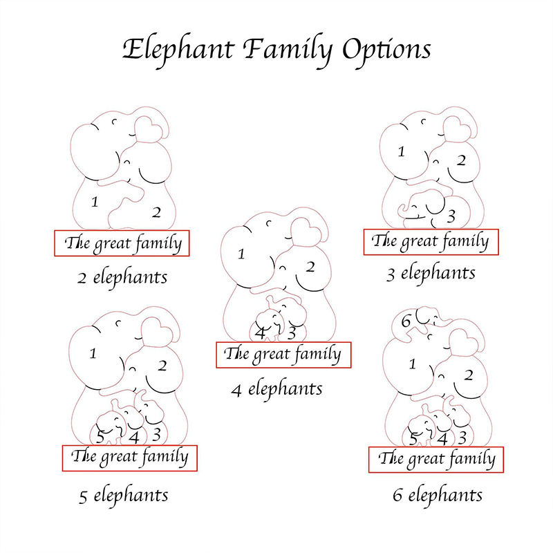 Personalized Wood Elephant Figurine Cuddling Decoration Hand-Carved Elephant for Family Keepsake Gifts