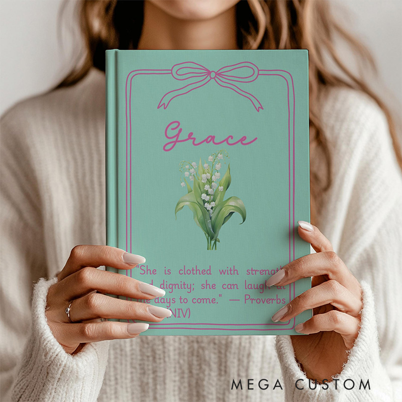Personalized Birth Flower Bible Verse A5 Prayer Journal Notebook with Custom Name for Her Christian Gift for Women Religious Gift for Sister in Christ