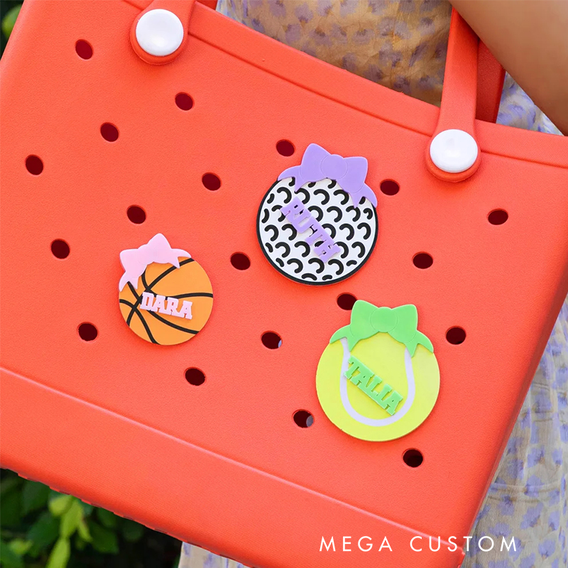 Personalized Sports Ball Bow Design Bag Charm with Name Accessories for Bag Birthday Gift for Sports Lovers