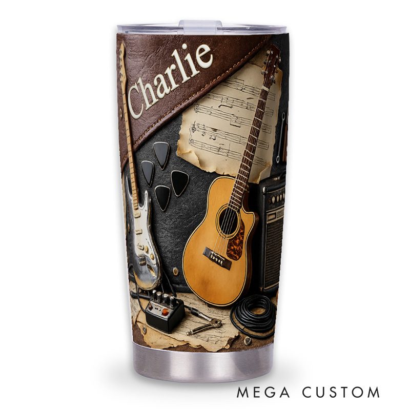 Personalized 2D Flat Light Acoustic Vibes 20oz Tumbler Custom Guitar Themed Tumbler for Music Lovers