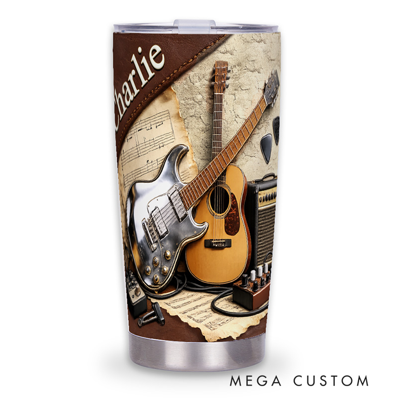 Personalized 2D Flat Light Acoustic Vibes 20oz Tumbler Custom Guitar Themed Tumbler for Music Lovers
