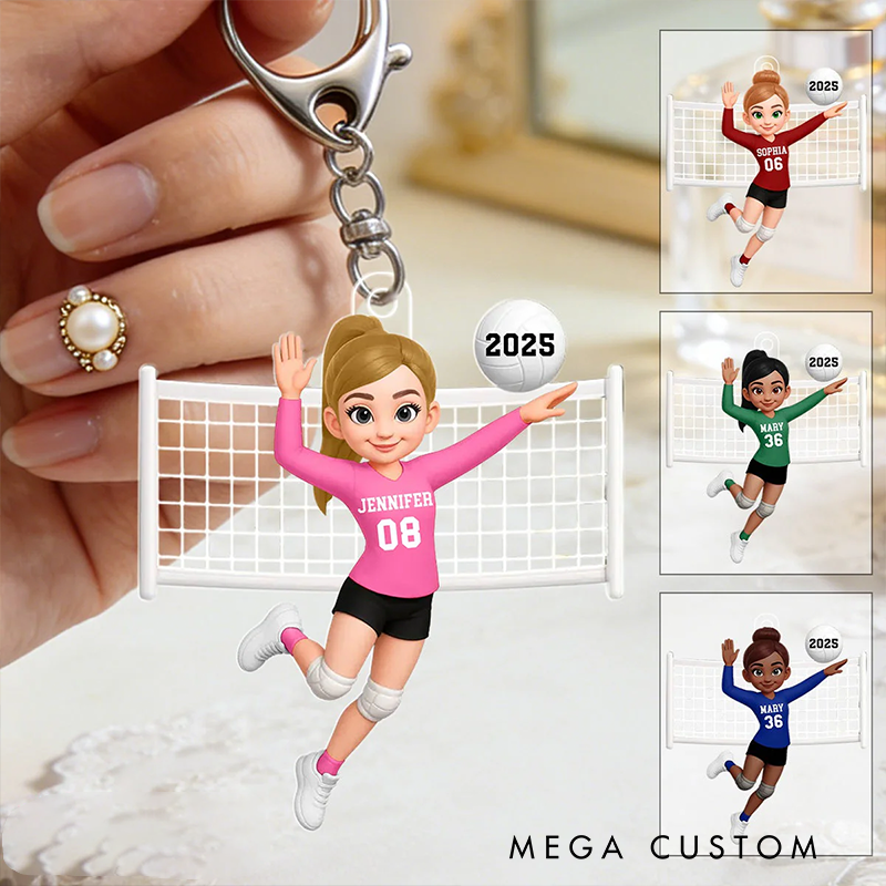 Personalized Volleyball Player Keychain with Custom Name and Number Design