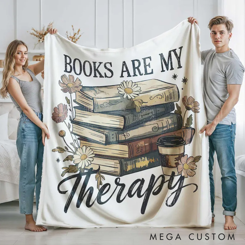 Personalized Books are My Therapy Throw Blanket Custom Bookish Blanket for Book Lovers Reader Blanket with Name for Bookworm Librarian Gift