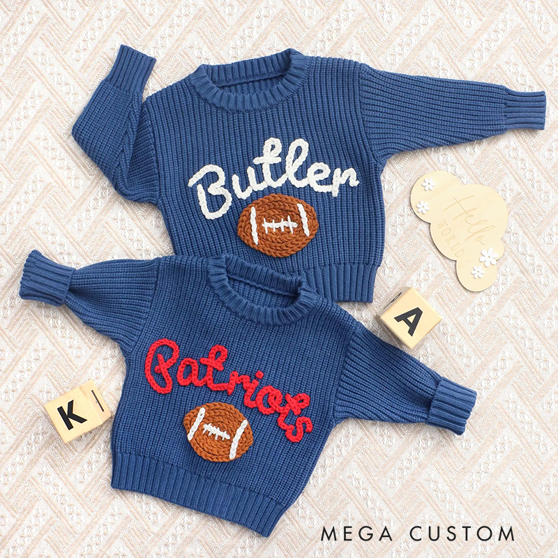 Personalized Baby Embroidered Sports Sweater Sweater Custom Name & Sports Icon Cotton Pullover for Infants and Toddlers Football Fan Gift