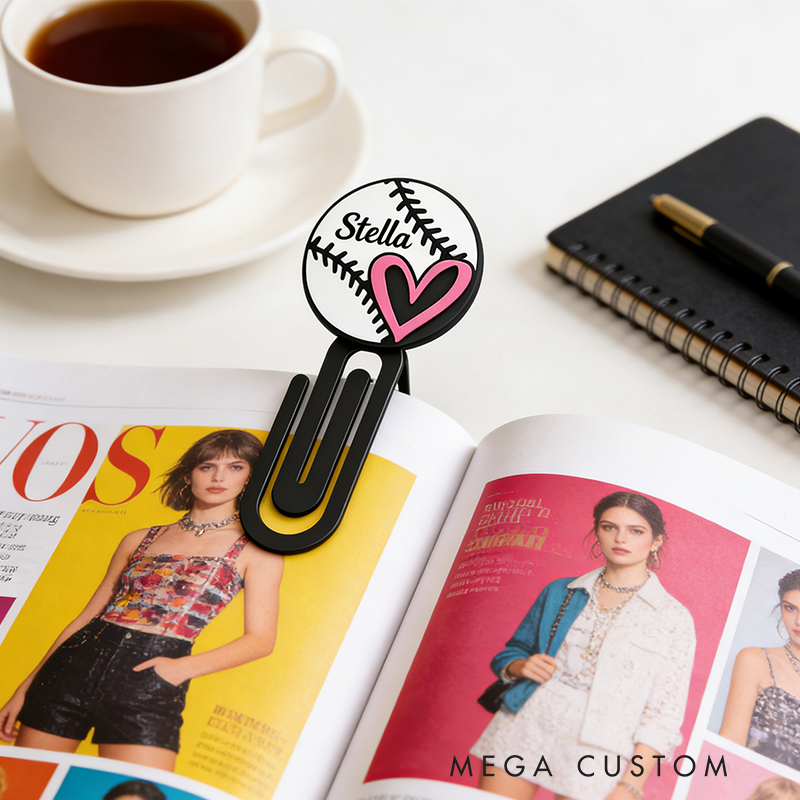 Personalized Baseball Heart Bookmark Custom Name for Reading Fans and Athletes 