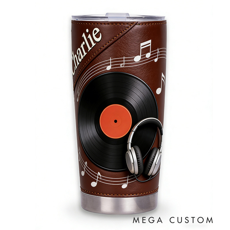 Personalized 2D Flat Vinyl Groove 20oz Tumbler Custom Vinyl Record Themed Tumbler for Music Lovers