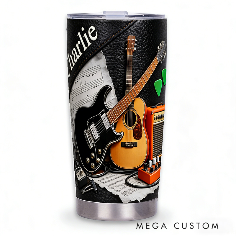 Personalized 2D Flat Rock Fusion 20oz Tumbler Custom Guitar Themed Tumbler for Music Lovers
