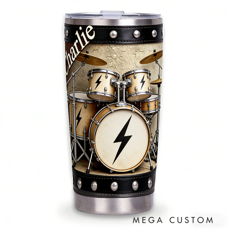 Personalized 2D Flat Thunderbeat Drum 20oz Tumbler Custom Drum Themed Tumbler for Music Lovers