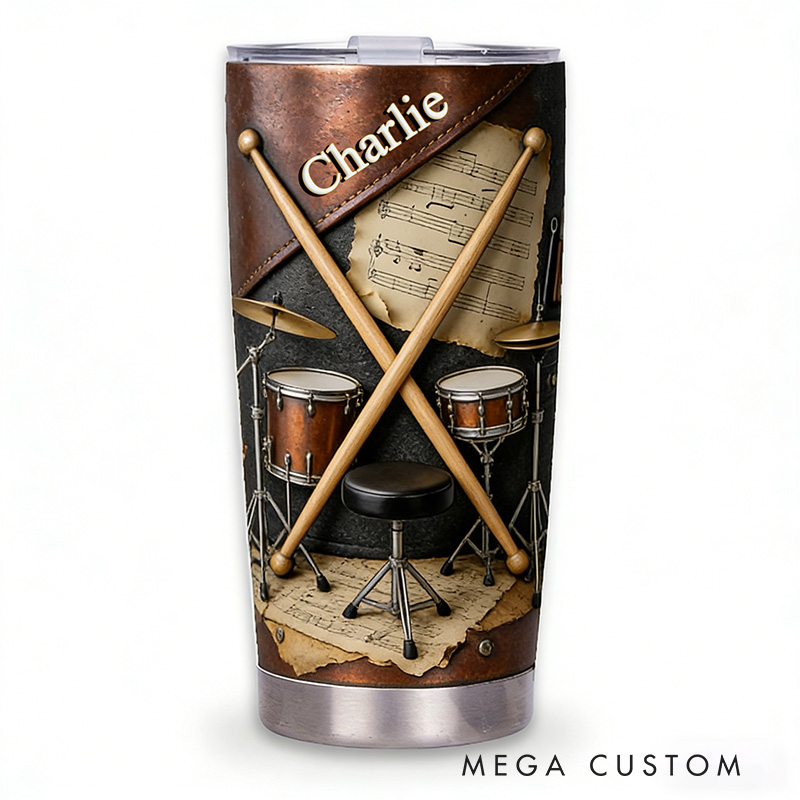 Personalized 2D Flat Percussion Passion Vibes 20oz Tumbler Custom Drum Themed Tumbler for Music Lovers