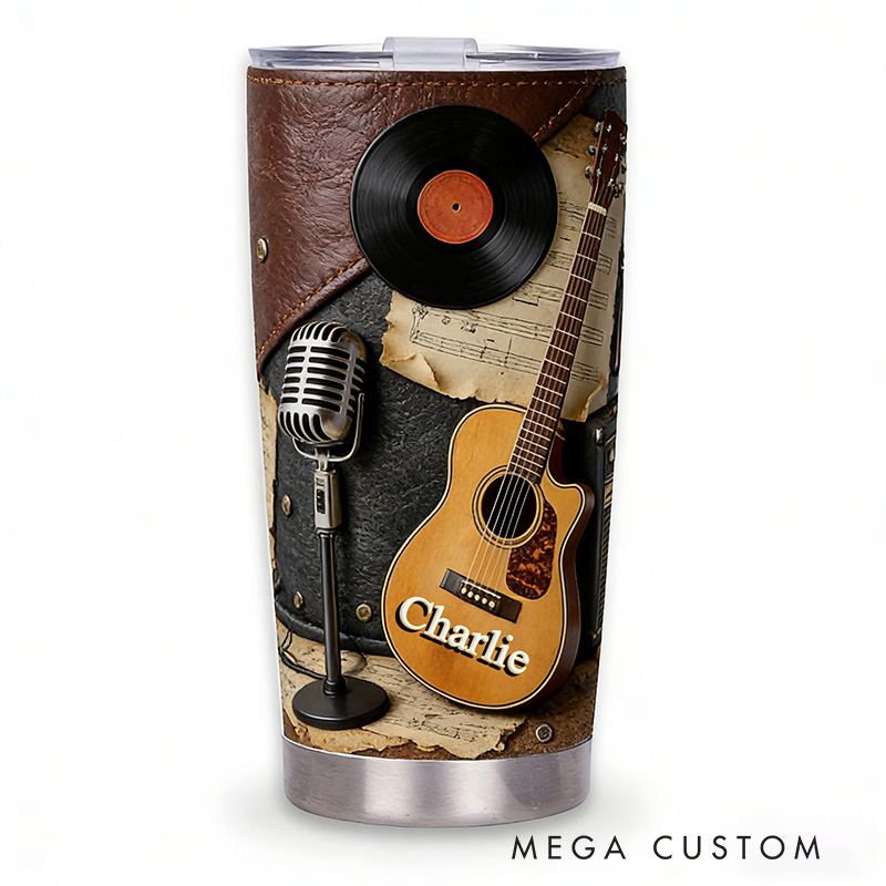 Personalized 2D Flat Light Acoustic Vinyl Vibes 20oz Tumbler Custom Music Themed Tumbler for Music Lovers