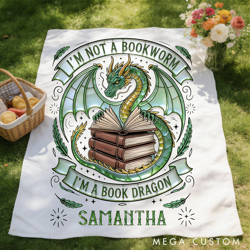 Personalized I‘m a Book Dragon Throw Blanket Custom Fantasy Romance Reader Blanket for Book Lovers Reader Blanket with Name for Bookworm Librarian Gift