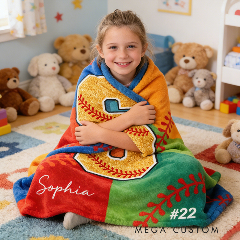 Personalized Glitter Softball Blanket with Name and Number for Baseball Girls