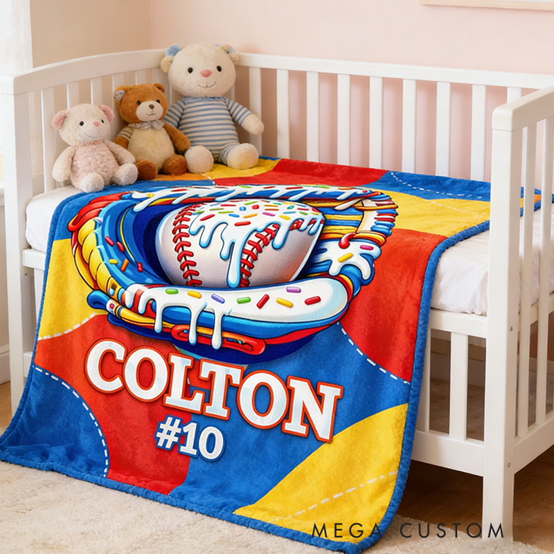 Personalized Baseball Blanket with Fun Ice Cream Drip Design for Baseball Enthusiasts
