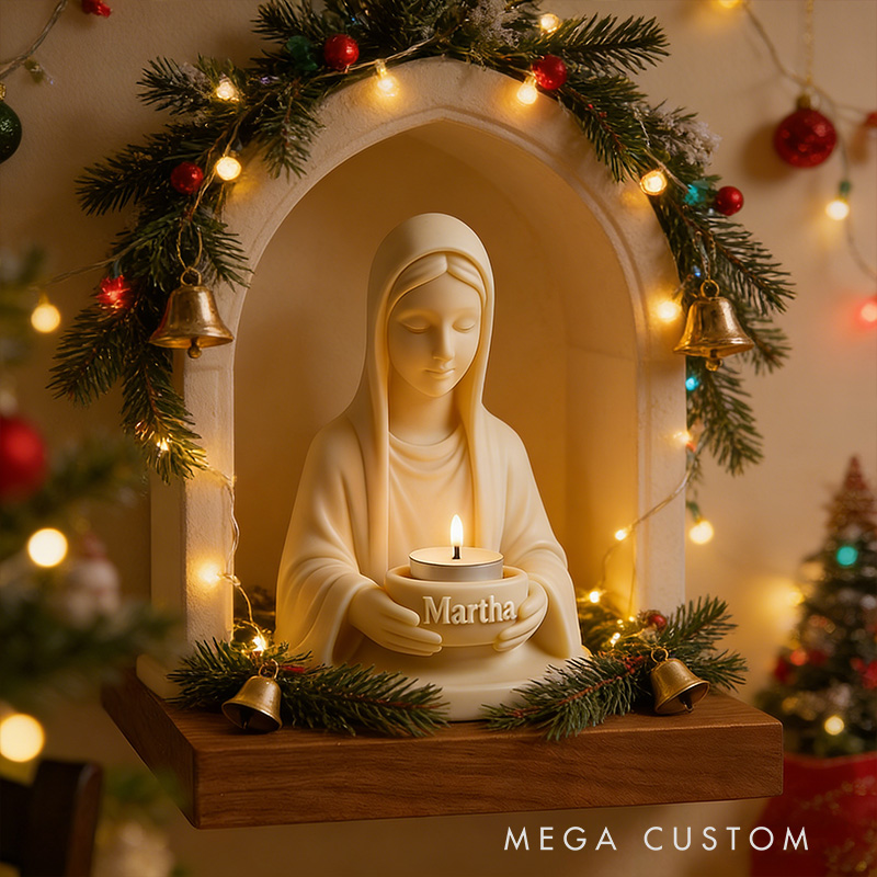 Personalized 3D Printable Virgin Mary Tealight Candle Holder with Custom Name Lady Guadalupe Stand Catholic Home Decor Prayer Space Spiritual Gift