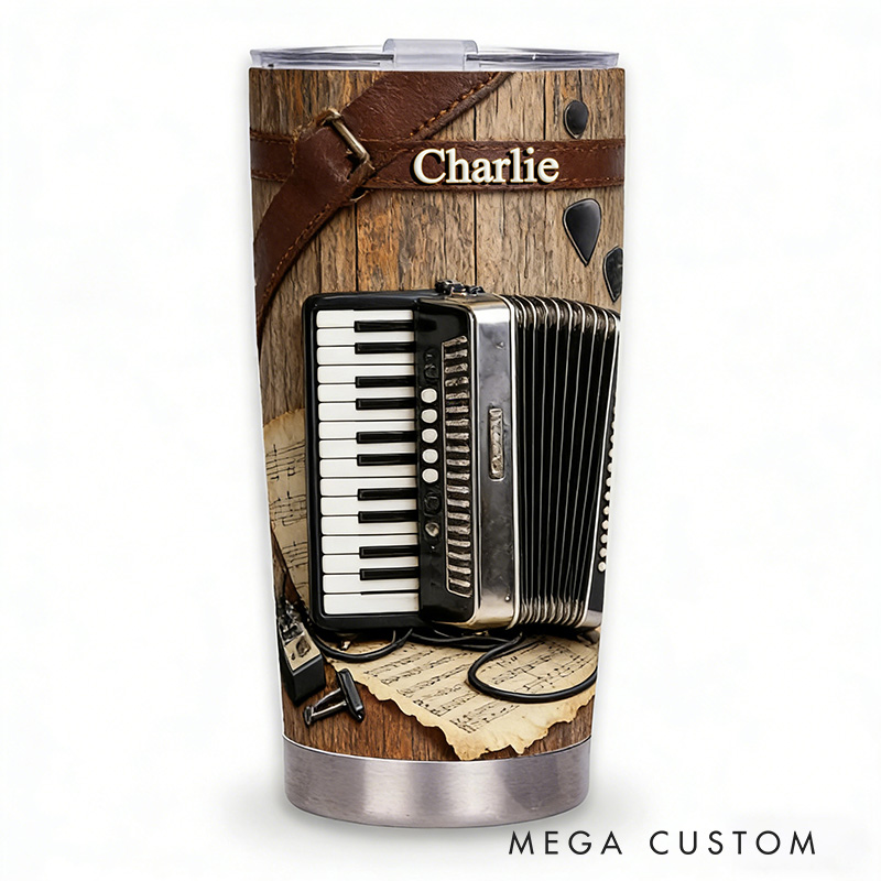 Personalized 2D Flat Accordion Elegance  20oz Tumbler Custom Music Themed Tumbler for Music Lovers