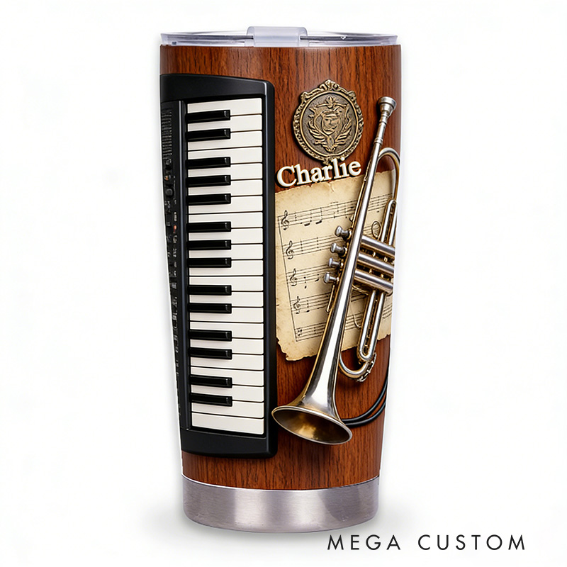 Personalized 2D Flat Brass & Keys 20oz Tumbler Custom Music Themed Tumbler for Music Lovers
