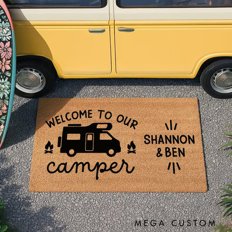 Personalized Welcome to Our Camper Van Doormat Custom Camper Door Mat Doormat Family Name Camping Gifts
