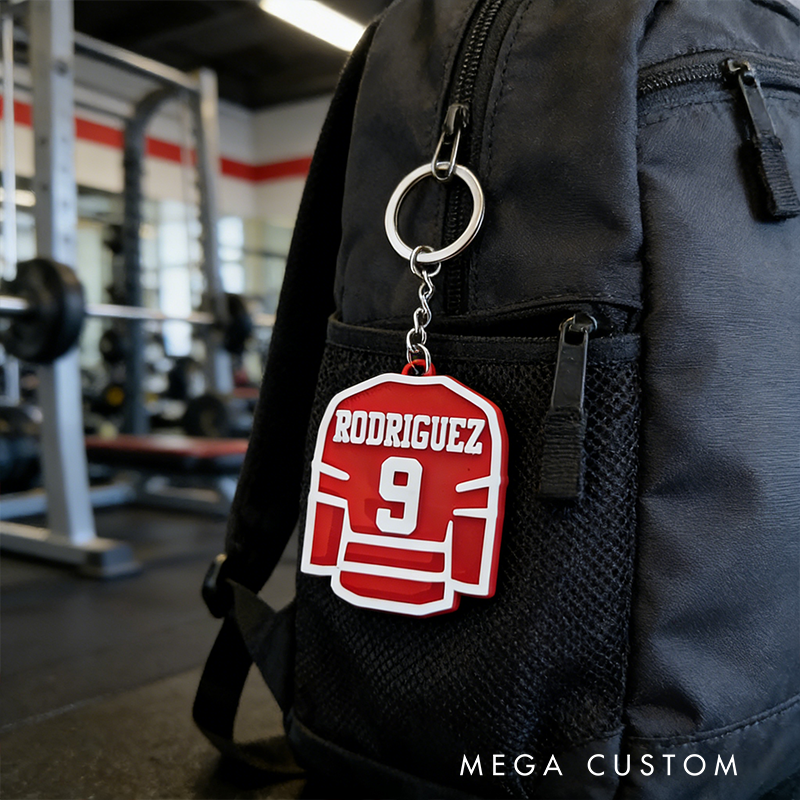Personalized Ice Hockey Jersey Keychain with Custom Name and Number Design