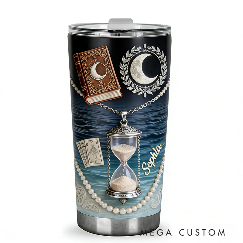 Personalized 2D Flat Ethereal Timekeeper 20oz Tumbler Custom Magic Witch Themed Tumbler for Magic Lovers