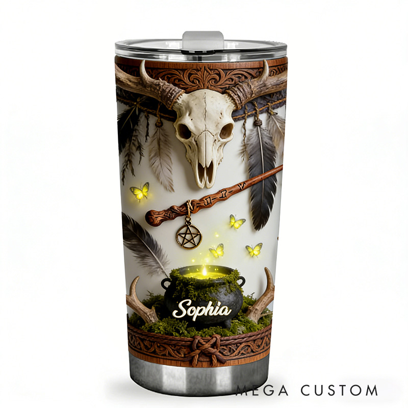 Personalized 2D Flat Witch's Cauldron 20oz Tumbler Custom Magic Witch Themed Tumbler for Magic Lovers