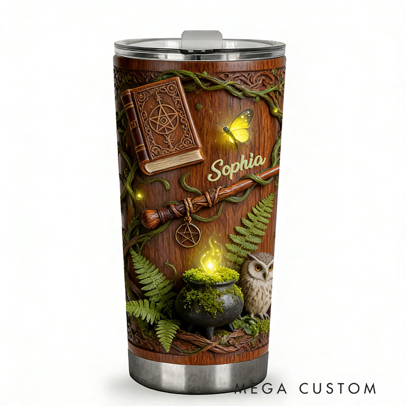Personalized 2D Flat Enchanted Forest 20oz Tumbler Custom Magic Witch Themed Tumbler for Magic Lovers