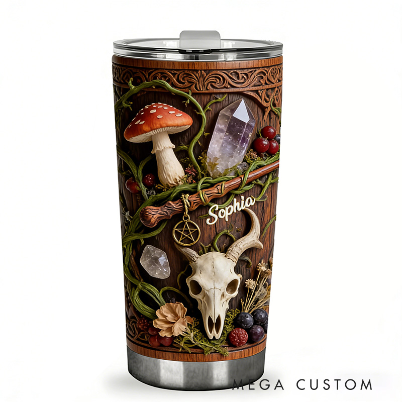 Personalized 2D Flat Mystical Nature 20oz Tumbler Custom Magic Witch Themed Tumbler for Magic Lovers