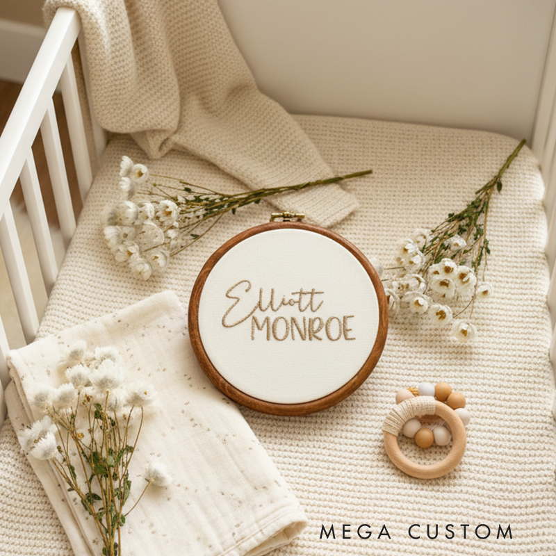 Personalized Embroidered Linen Baby Birth Announcement Sign Custom Name Keepsake Gift for Newborns & Moms Baby Name Sign Baby Shower Gift