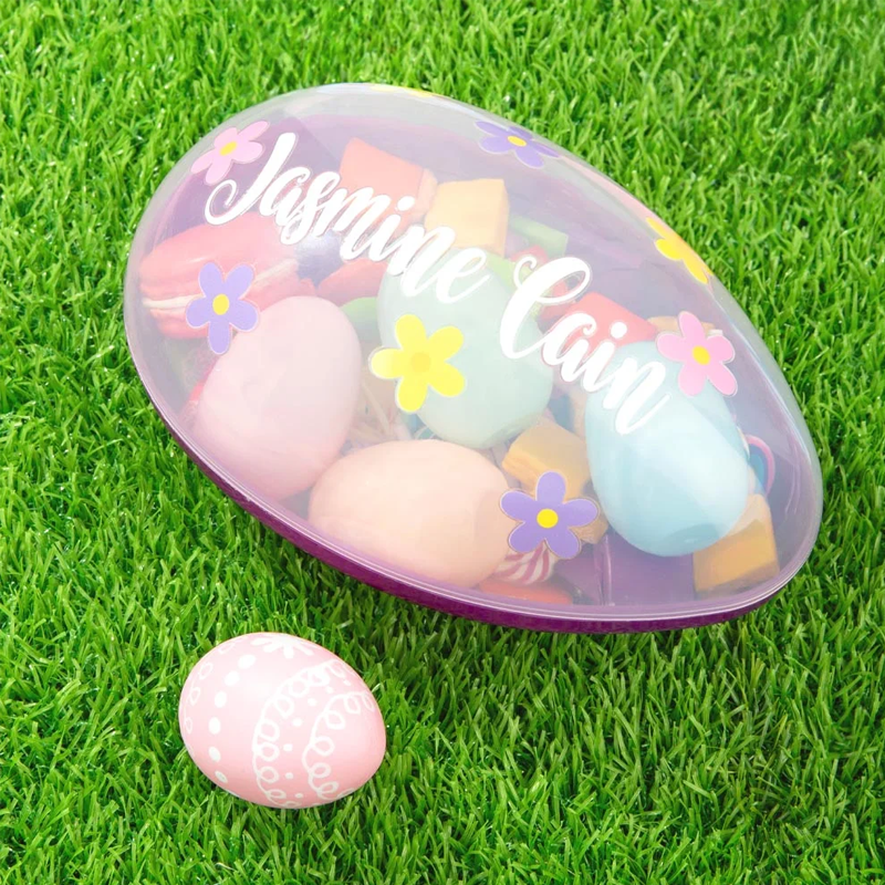 Personalized Flowers Fillable Jumbo Easter Egg with Name Easter Party Hunting Gift for Boys Girls