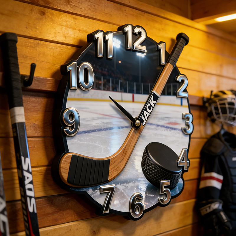 Personalized Ice Hockey Stick Wall Clock with Custom Name for Ice Hockey Lovers