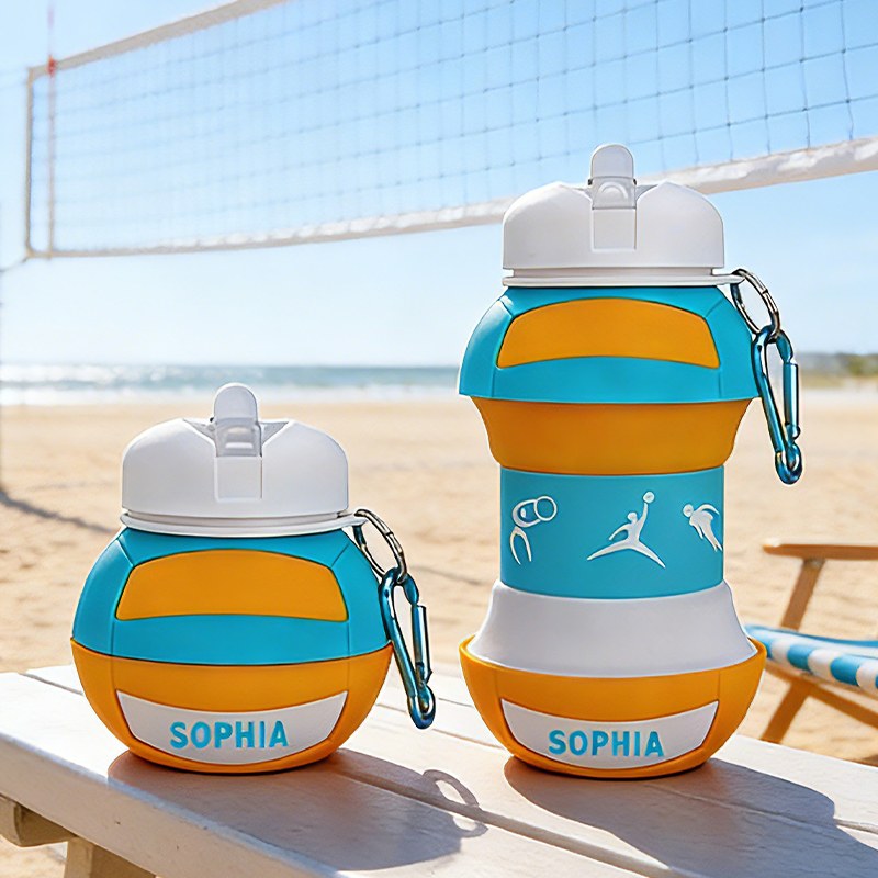 Personalized Volleyball Foldable Silicone Water Bottle with Custom Name for Volleyball Enthusiasts