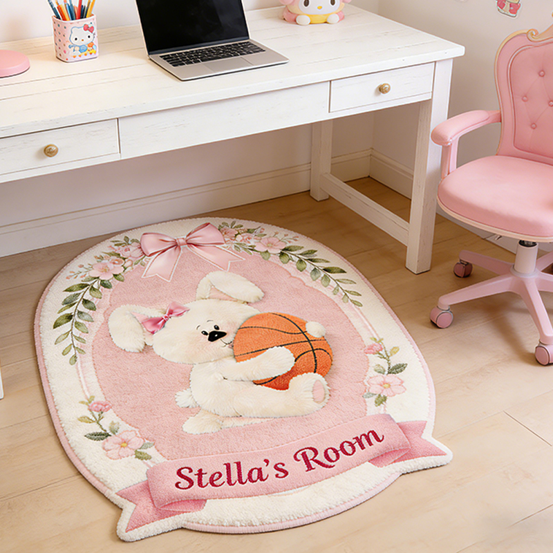 Personalized Easter Bunny Basketball Rug with Custom Name for Kids Easter Gifts  