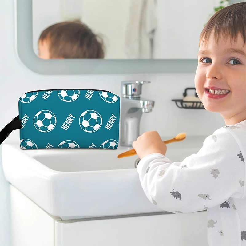 Personalized Sports Themed Toiletry Bag with Custom Name Football, Tennis, Soccer for Sports and Travel Enthusiasts