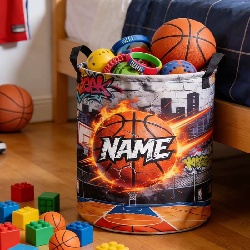 Personalized Basketball Fire Storage Basket with Custom Name Energize Any Room for Basketball Enthusiasts