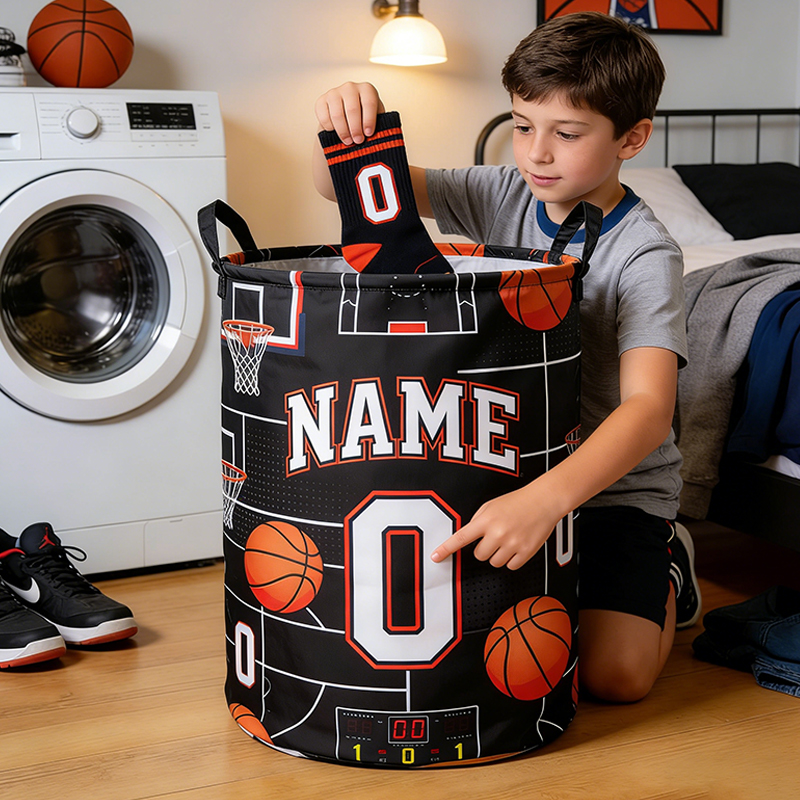 Personalized Basketball Court Storage Basket with Custom Name and Number for Basketball Fans