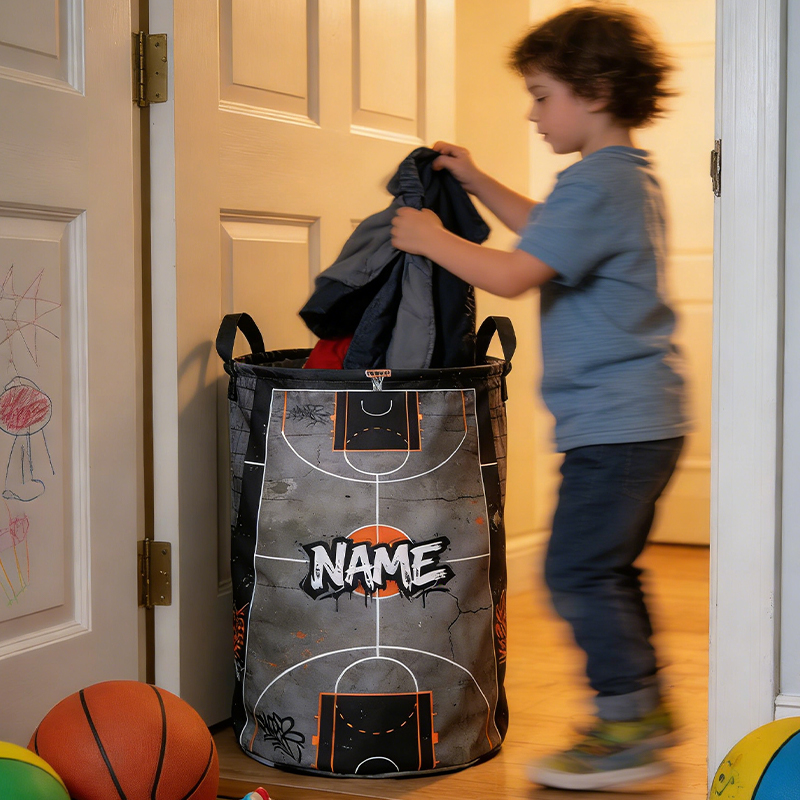 Personalized Graffiti Basketball Court Storage Basket with Custom Name for Basketball Lovers