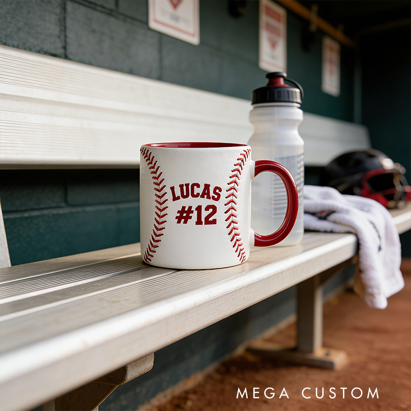 Personalized Baseball Mug with Custom Name and Number Design