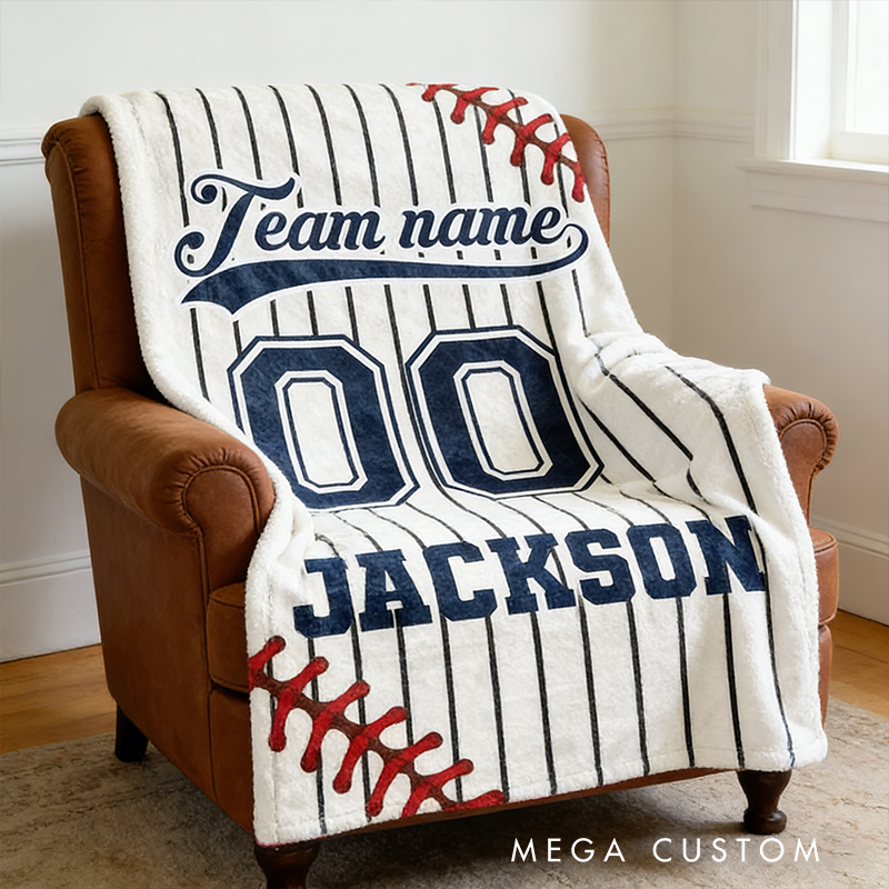 Personalized Baseball Blanket with Custom Team Name and Number