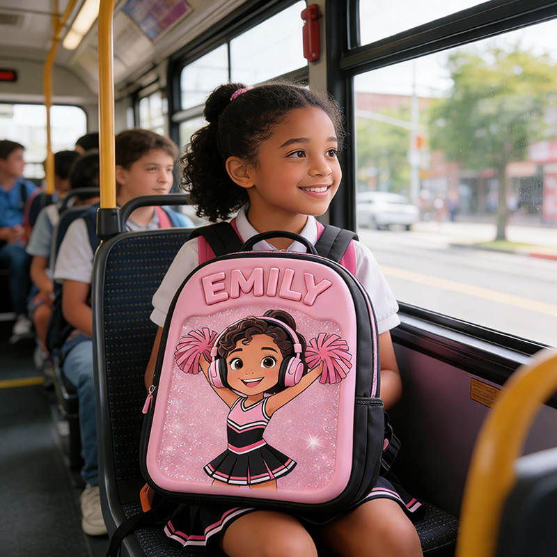 Personalized Glitter Cheerleader Backpack with Custom Name for Girls Black to School Gift